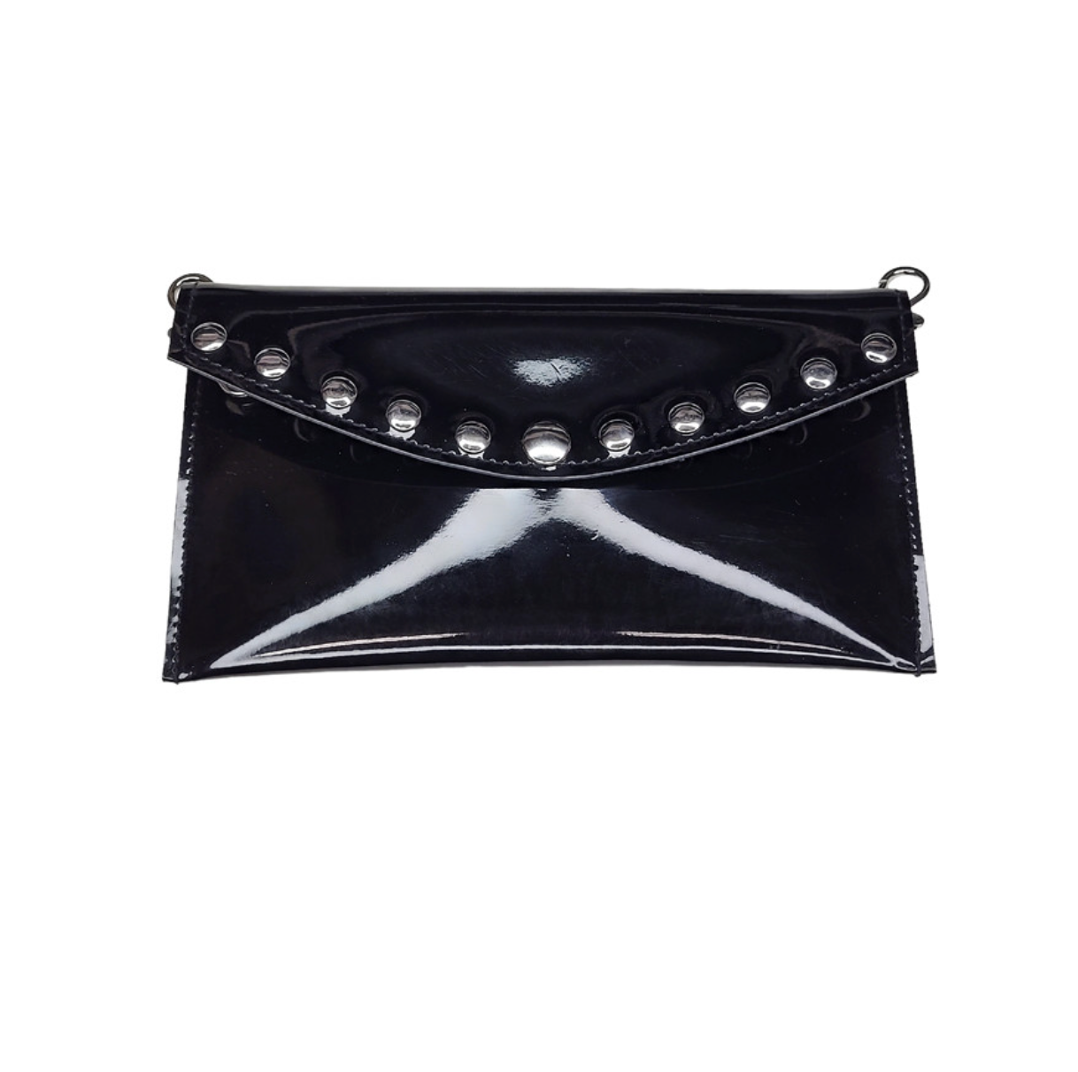 PVC Grommets Envelope Purse with Detachable Chain, Black, PVC Material, Grommet Detailing, Detachable Chain, Stylish Fetish Purse