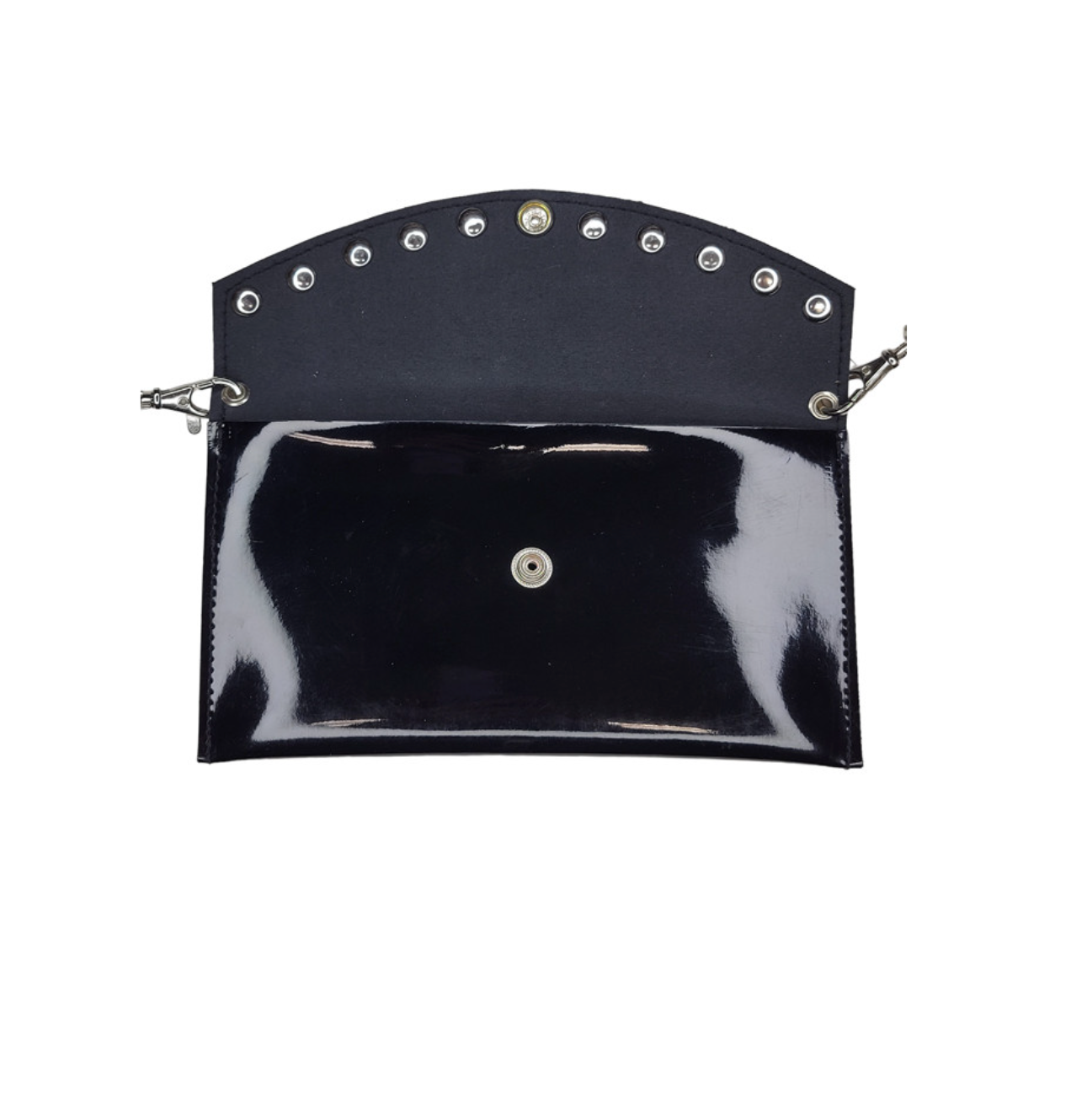 PVC Grommets Envelope Purse with Detachable Chain, Black, PVC Material, Grommet Detailing, Detachable Chain, Stylish Fetish Purse
