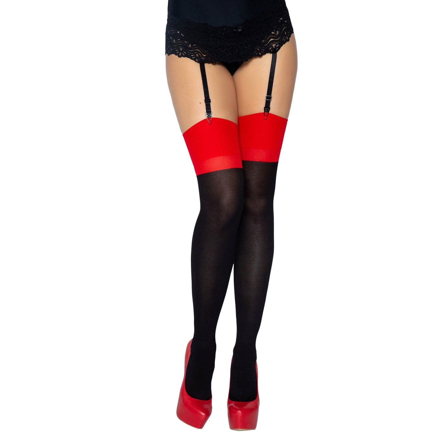 Opaque Spandex Contrast Color Cuban Heel Stocking with Backseam REG