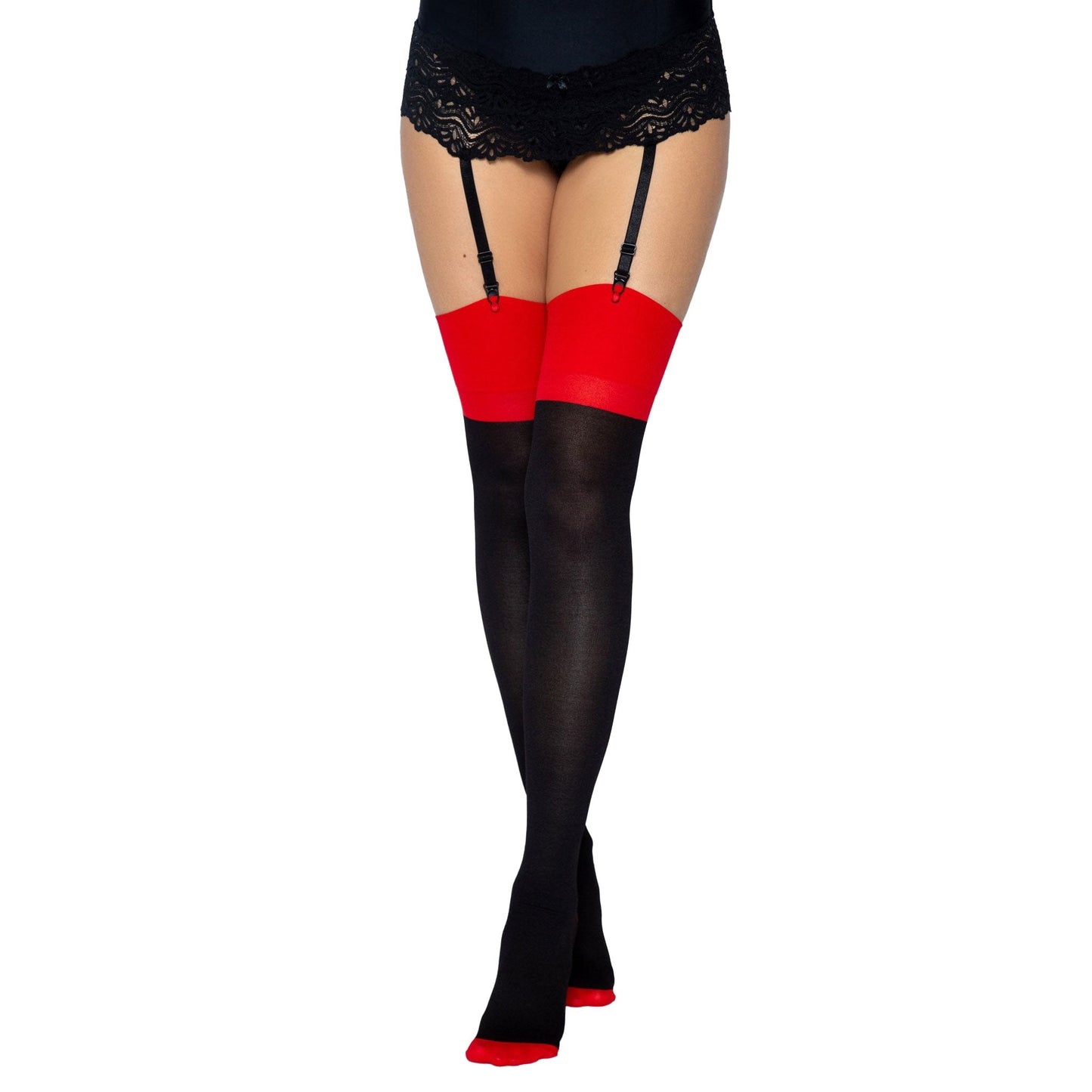 Opaque Spandex Contrast Color Cuban Heel Stocking with Backseam REG