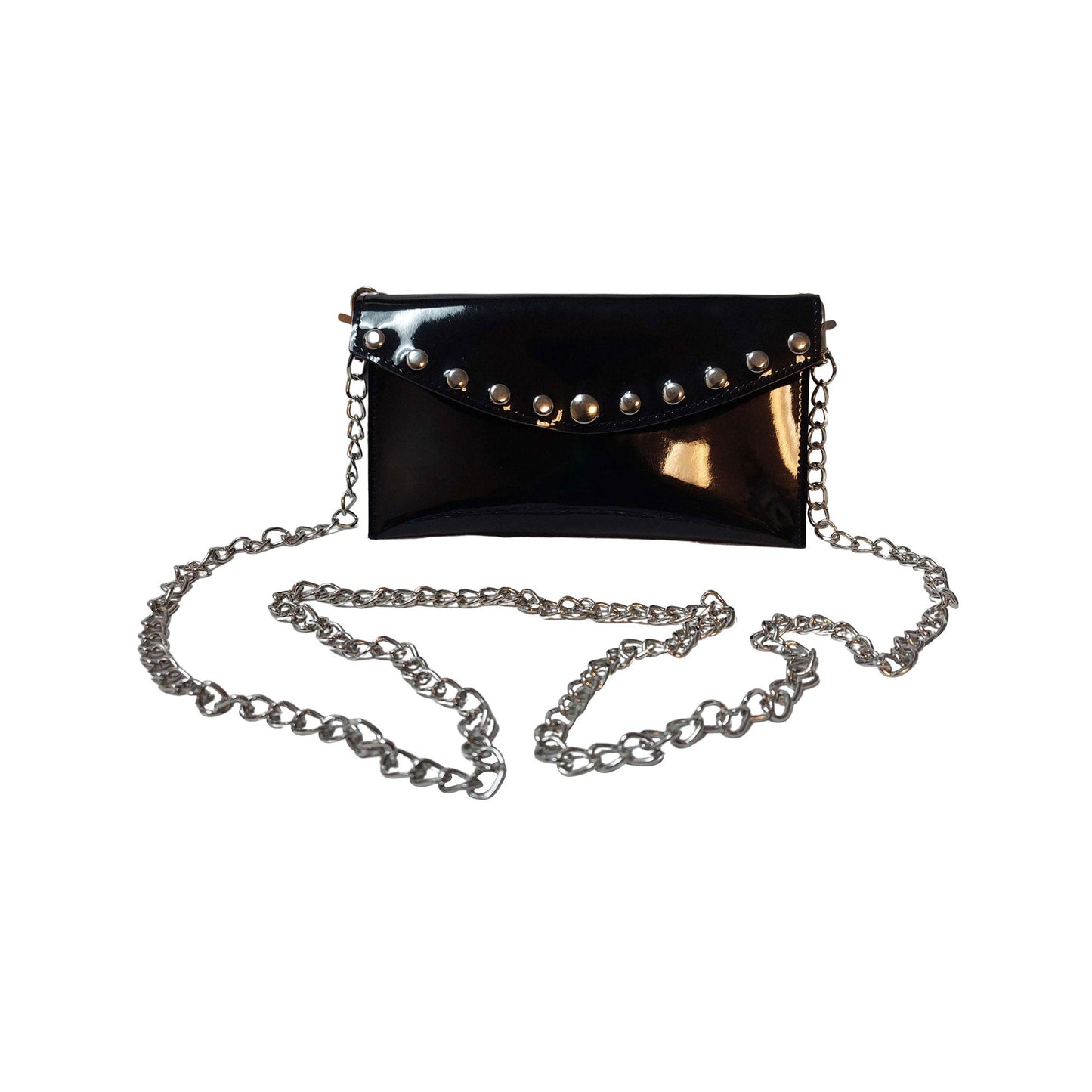 PVC Grommets Envelope Purse with Detachable Chain, Black, PVC Material, Grommet Detailing, Detachable Chain, Stylish Fetish Purse