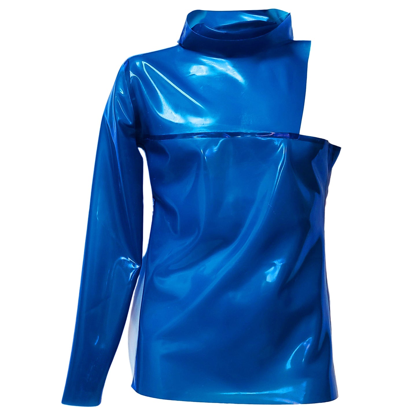 One Sleeve Mens Latex High Neck Shirt