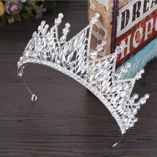 silver crown rhinestone encrusted baguette queen luxury headpiece, crown, luxury headband, queen tiara, bling crown, homecoming crown