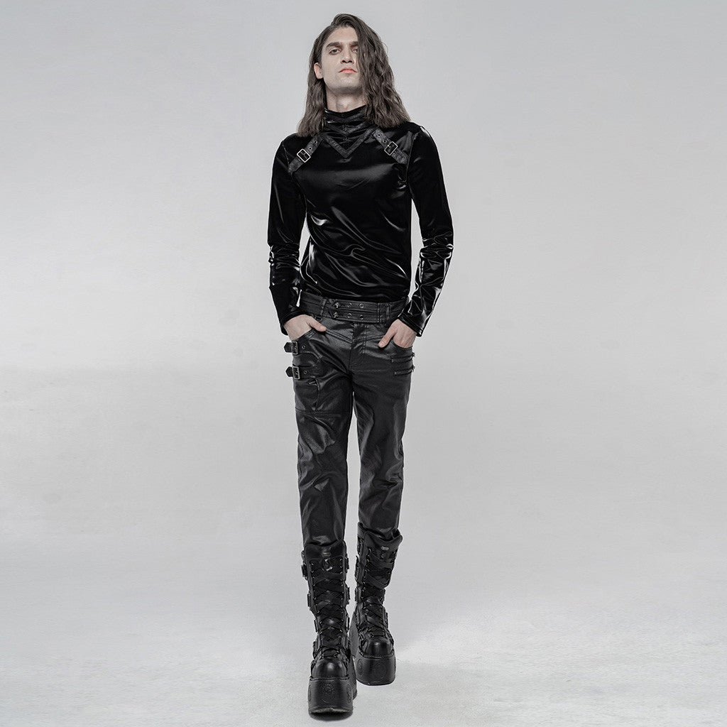 Punk Skull Buttons & Buckles Wetlook Pants