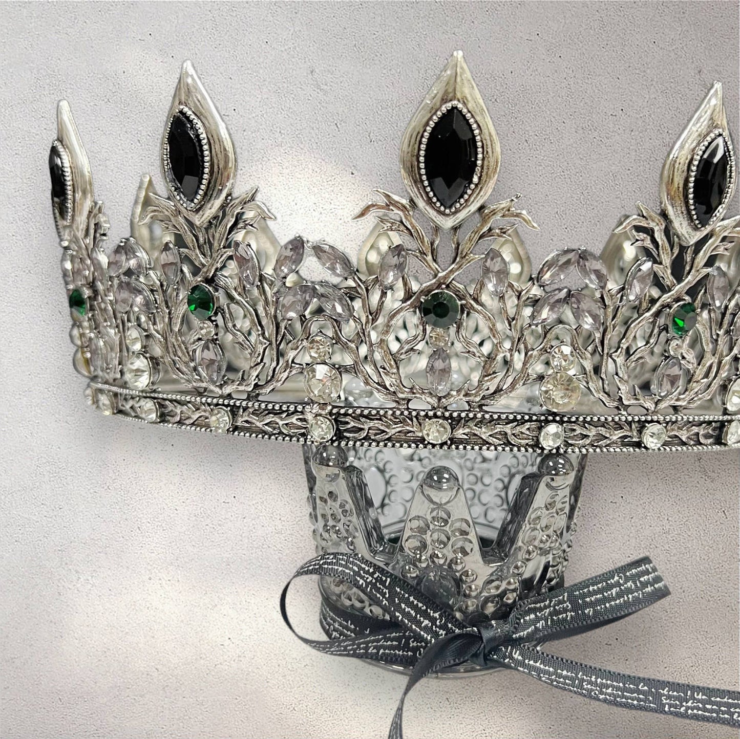 Vintage silver king crown, black gemstone crown, gothic king crown, silver crown with black gems, regal gothic crown, silver and black gem king crown.