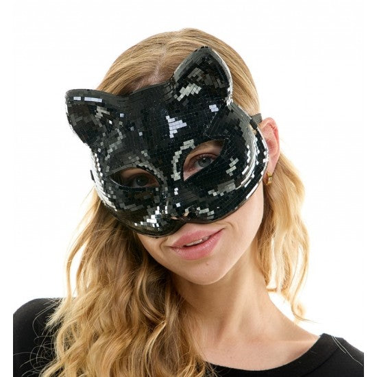 Mirror Disco Ball Cat Face Mask Black O/S