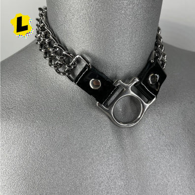 Double Chain V-Ring Patent Collar Black