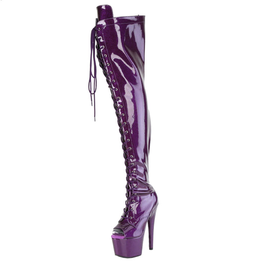 Platform Peep Toe Lace-Up Front Thigh High Boot