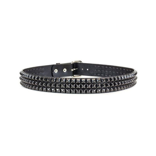 Leather belt pyramid studs 3 three row accessories black 