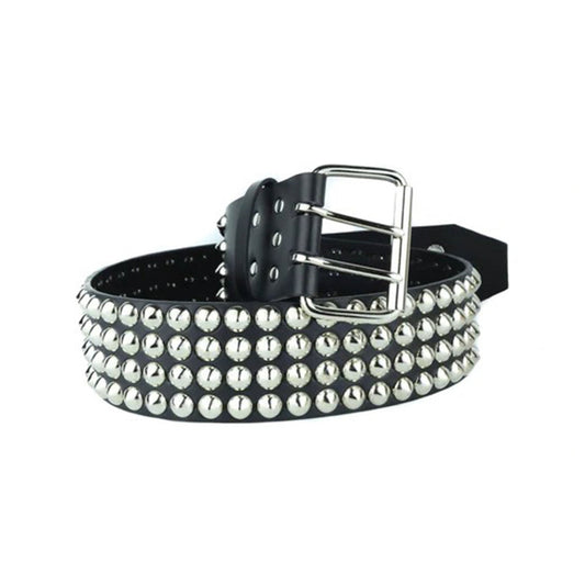 Genuine leather wide belt conical studs nickel-plated hardware accessories black