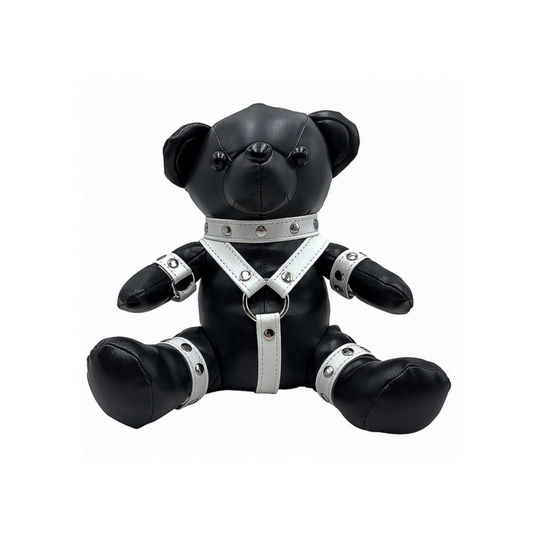 White bear bondage boy with harness, decorative 21-inch figure.
