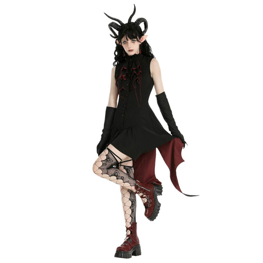 Little Devil Ruffled Bat Tail Sleeveless Dress