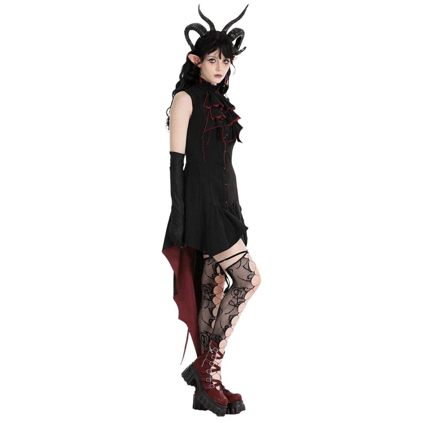 Little Devil Ruffled Bat Tail Sleeveless Dress