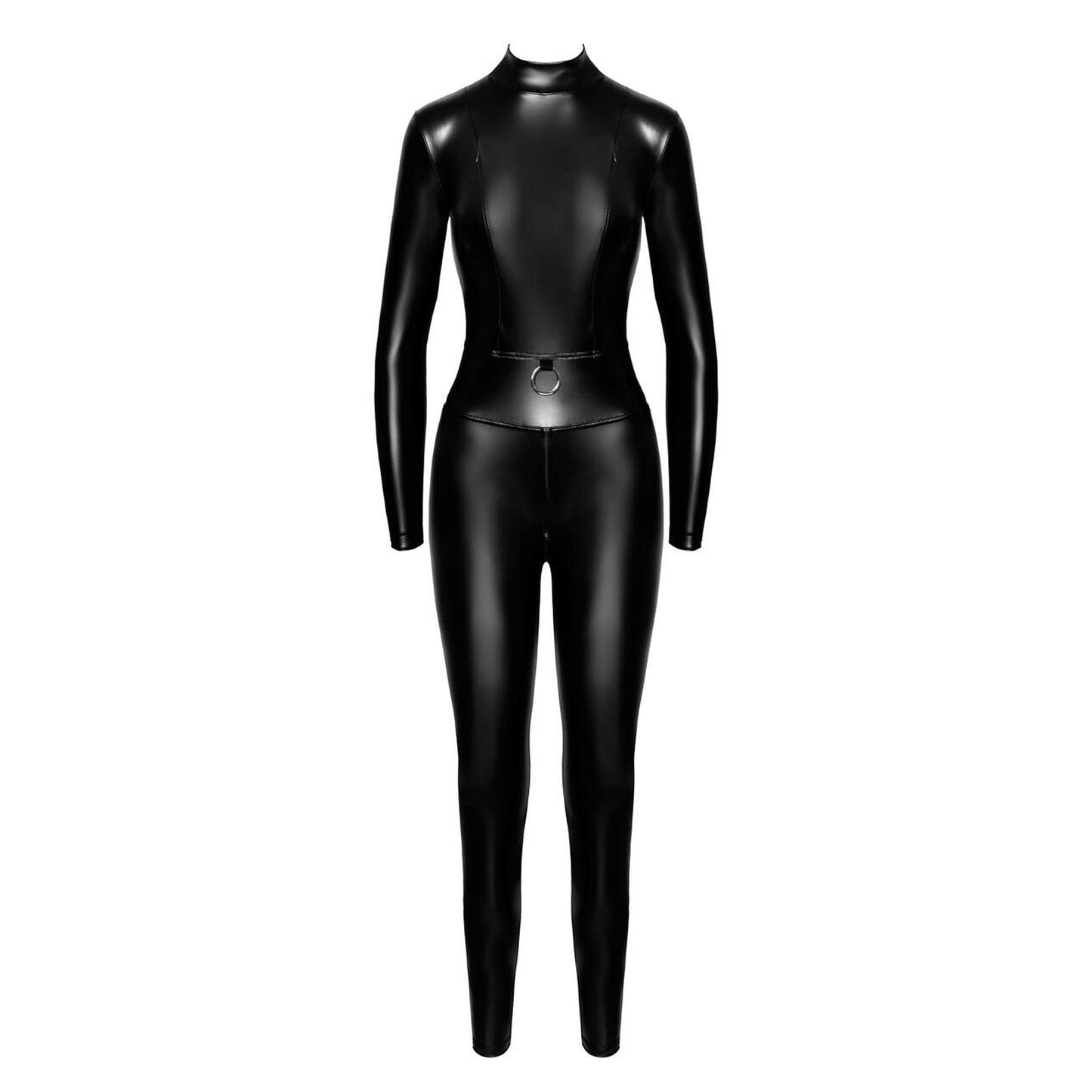 Caged Wetlook Catsuit With Front Zippers & O-ring