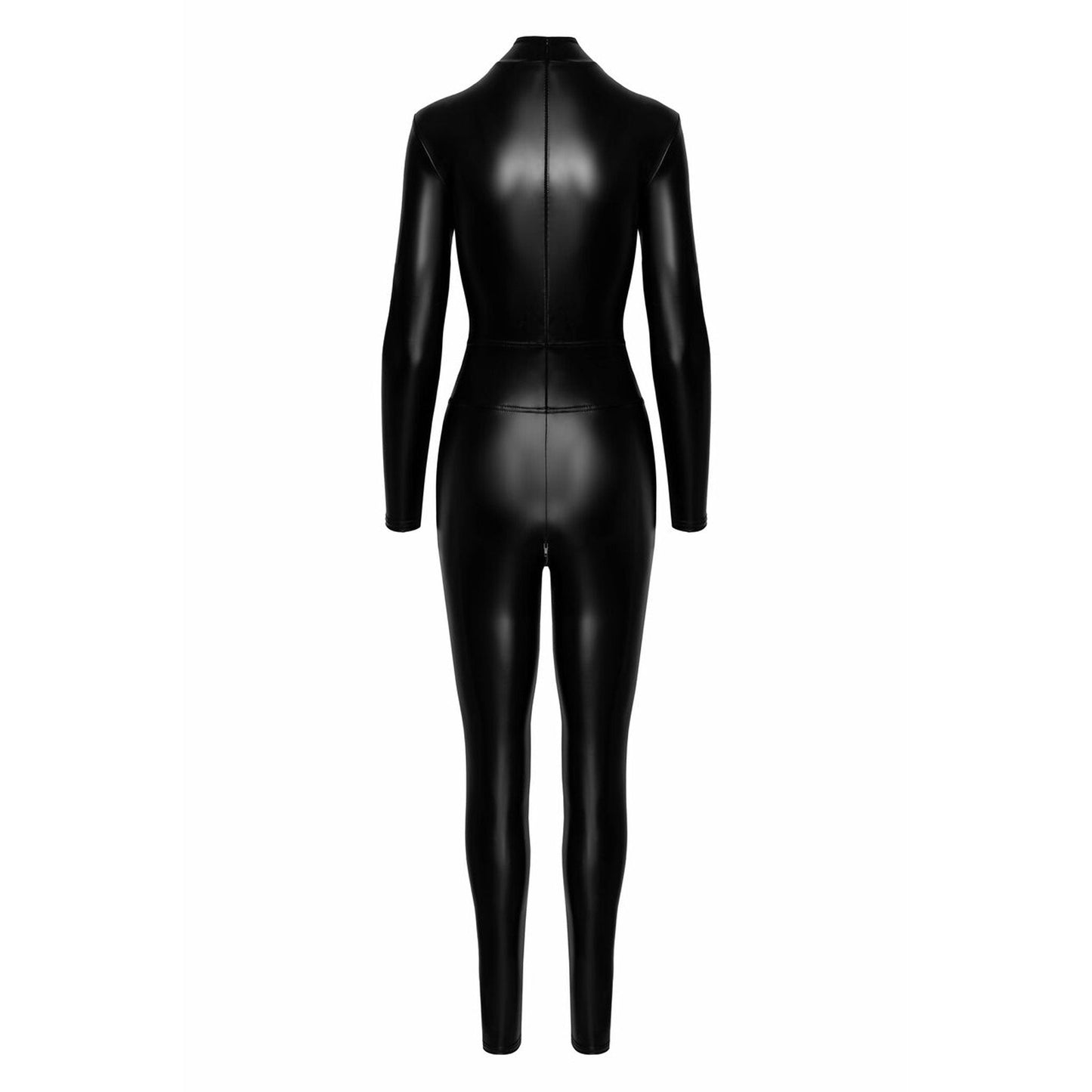 Caged Wetlook Catsuit With Front Zippers & O-ring