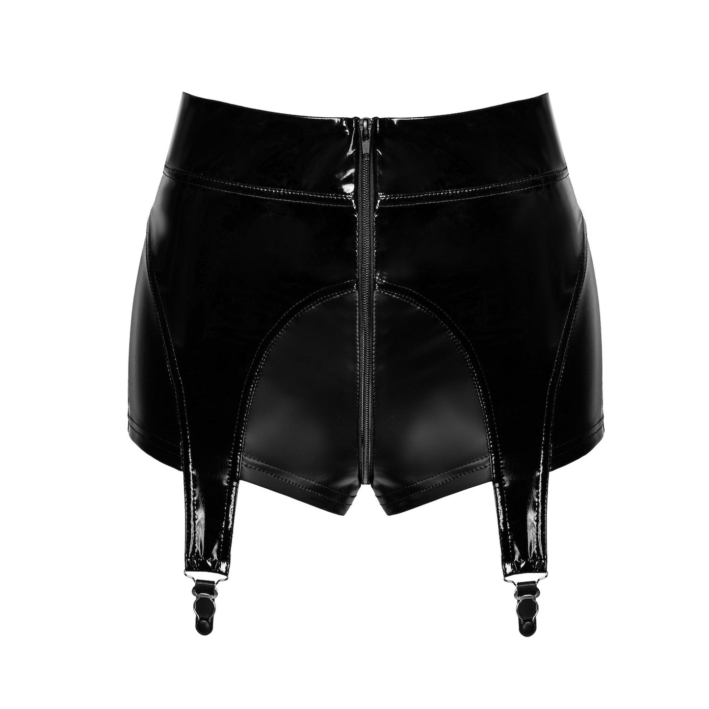 Wetlook power powerwetlook shorts high-waist high waist high-waisted waisted garter clips 2-way two-way crotch zipper shiny noir black