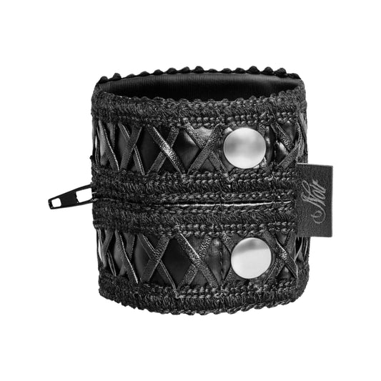 Criss Cross Wetlook Snap Zipper Wrist Wallet Cuff Black