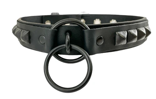 Double Ring Studded Bondage Collar