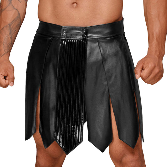 Mens Wetlook Gladiator Kilt with PVC Pleats