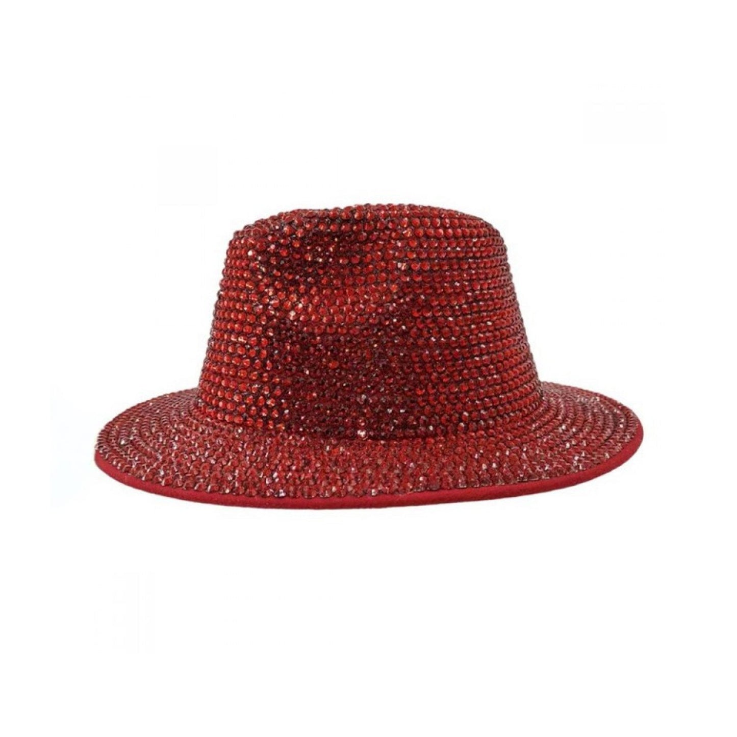 Red Rhinestones Wide Fedora Hat