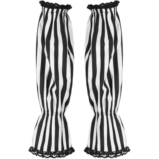 Black & White Striped Smocked Sleeves | Gothic Striped Sleeves | Pull-On Smocked Sleeves | Punk Striped Sleeves | Gothic Fashion Accessories