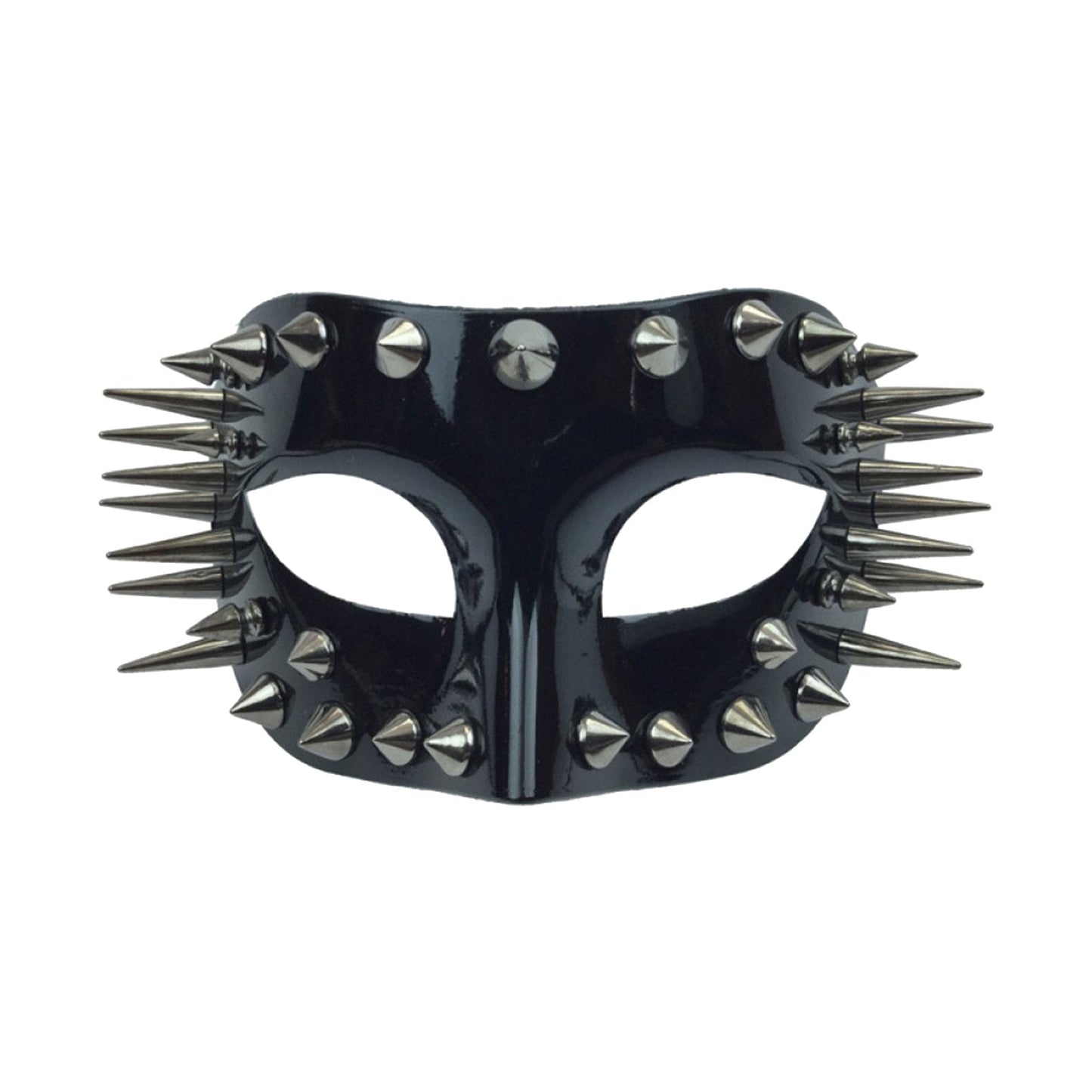 Resin lacquered mask face eye half-mask masquerade spiked shiny satin ribbon costume halloween accessories black