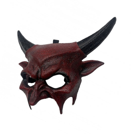 Realistic Devil Face Mask with Horns & Nose- Red & Black