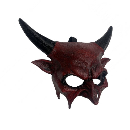 Realistic Devil Face Mask with Horns & Nose- Red & Black