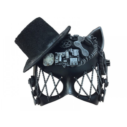 Wired Eyes Steampunk Cat Mask with Hat- Black