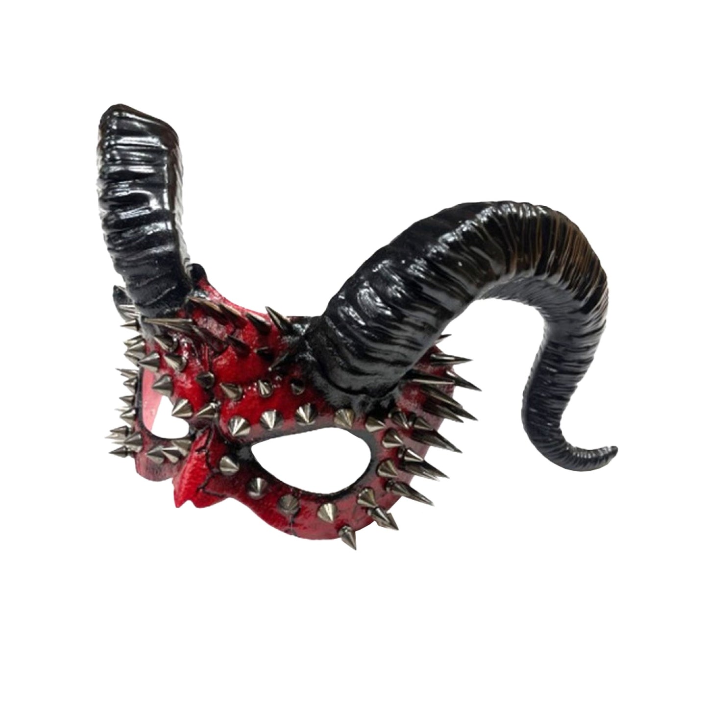 Spiked Eye Mask with Ram Horns- Black & Red