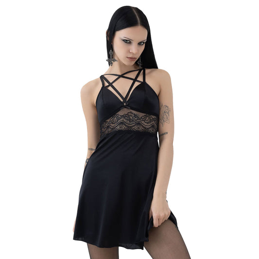 Pentagram Strap Lace Panel Slip Dress