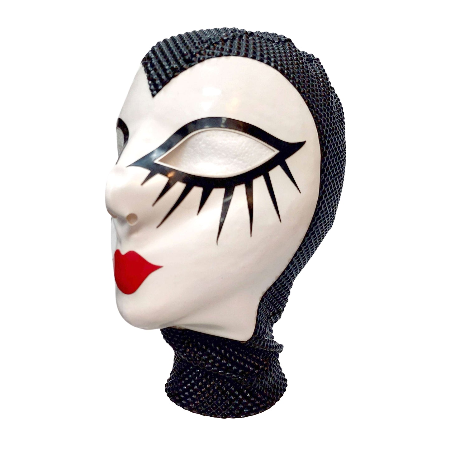 Pyramid Textured Latex Hood White Face Closed Kiss Lips Under Lashes- Black S