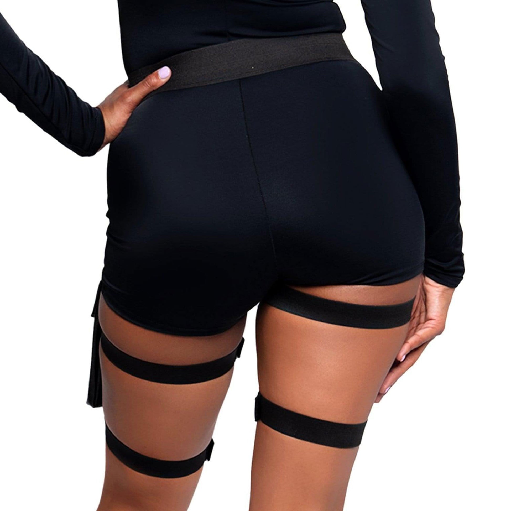 PU leather elastic Velcro metallic O-ring belt strap multi-strap garter adjustable slide buckle utility pouch bag backpack snap-button accessories costume cosplay rave festival halloween black