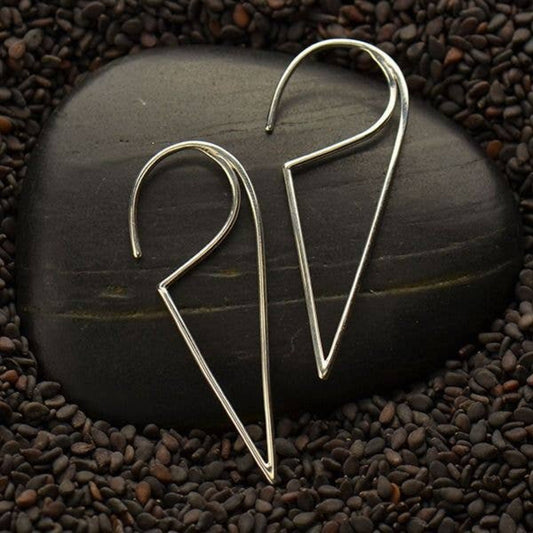 Sterling silver open triangle hoop earrings, geometric wire design.