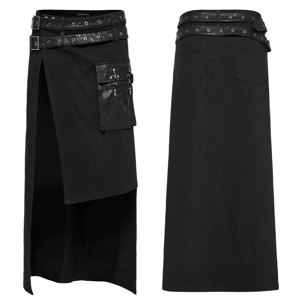 Asymmetrical Double Belted Kilt with Pocket