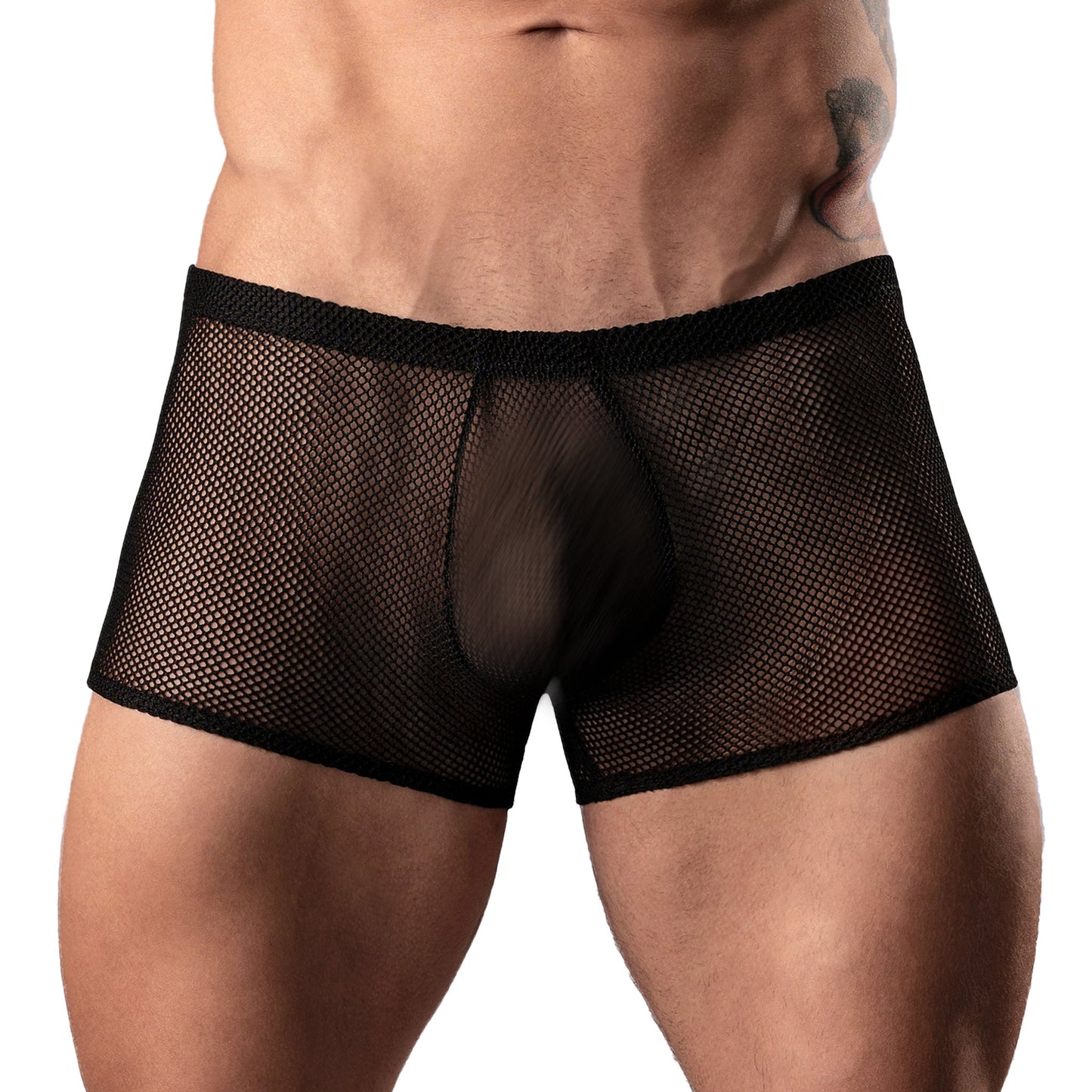Stretchy stretch fishnet fish net fish-net lingerie shorts underwear open back butt comfort-fit crotch pouch peek-a-boo peekaboo cool breathable elastic lusty slutty black