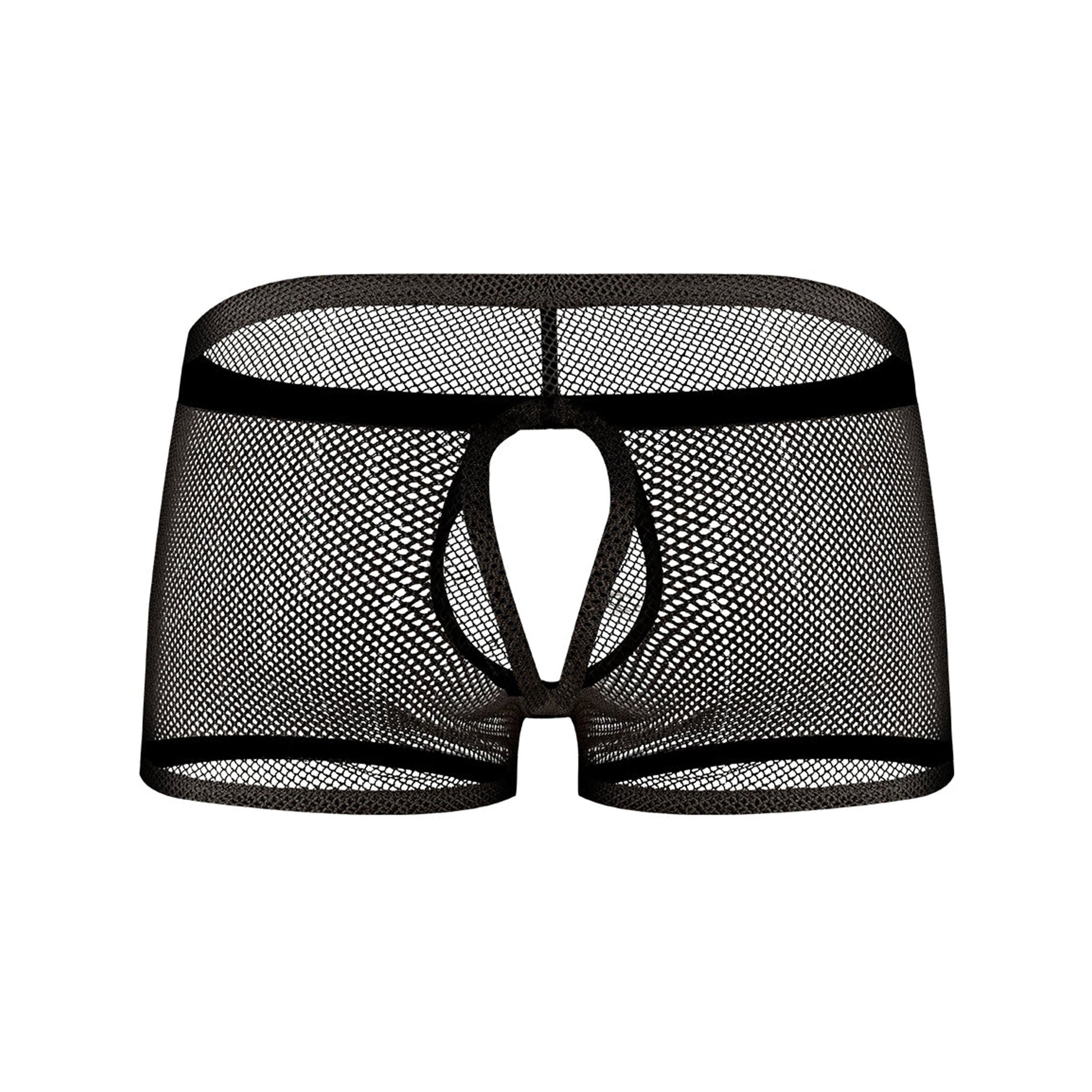 Stretchy stretch fishnet fish net fish-net lingerie shorts underwear open back butt comfort-fit crotch pouch peek-a-boo peekaboo cool breathable elastic lusty slutty black