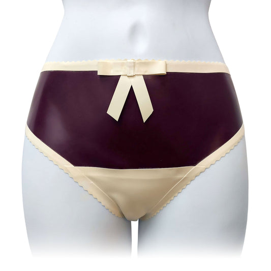 Latex Briefs with Bow & Glamour Trim Aubergine & White L