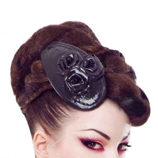 Triple Rose Latex  Fascinator Black O/S