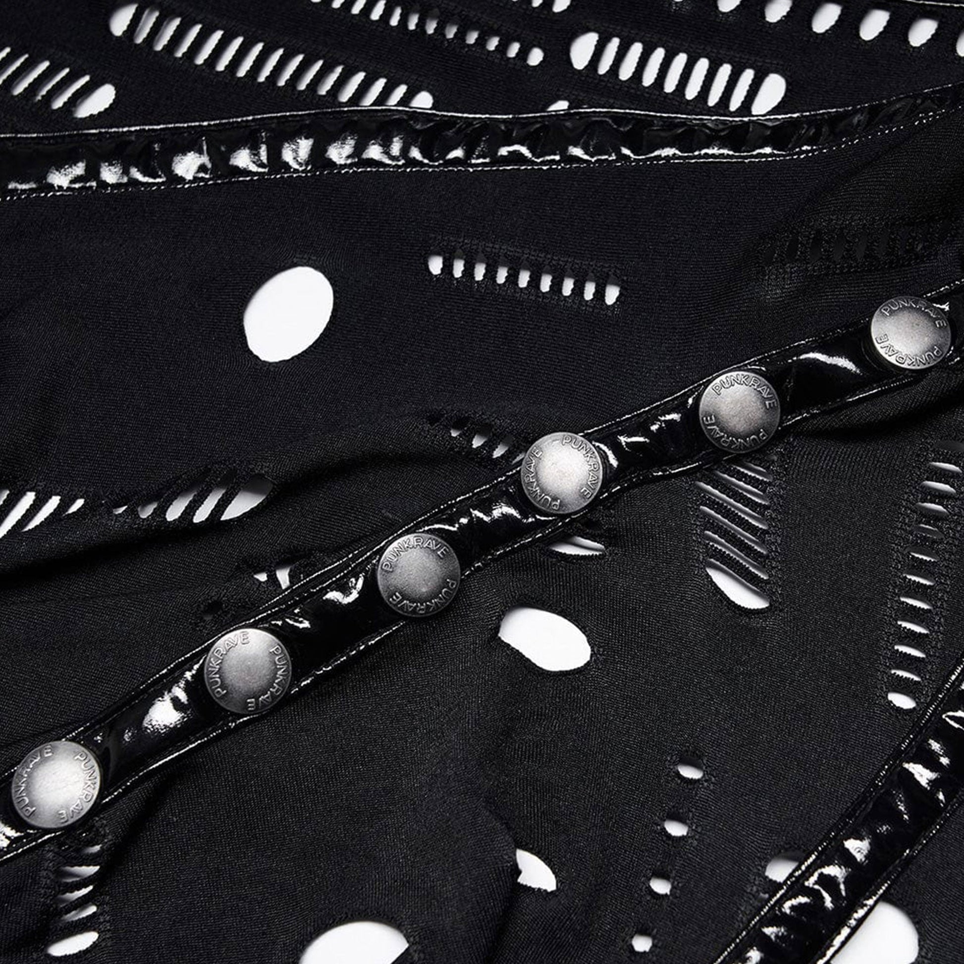 Stretch mesh wetlook faux leather mask shoulder cape ripped snap button push snap-button push-button goth gothic punk cyber cyberpunk cyber-punk halloween accessories black