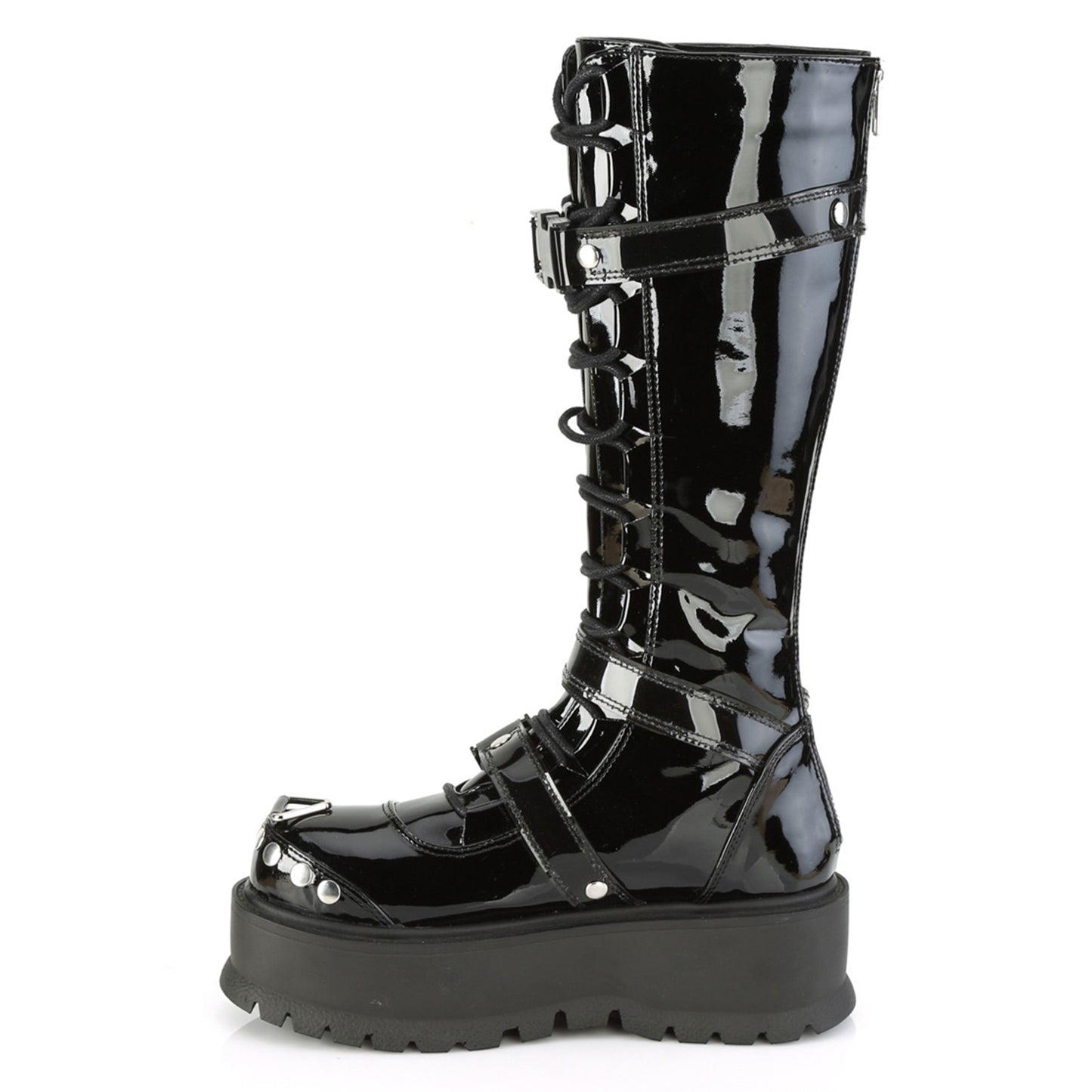 Studded PVC Platform Boots with Cargo Pocket & Buckles