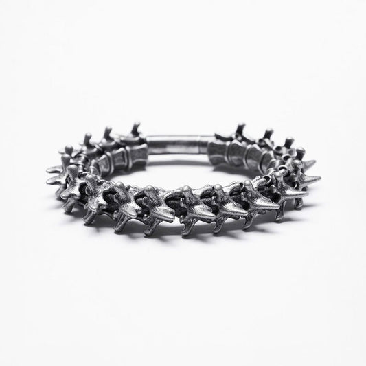 Aluminum alloy bracelet bone skeleton skeletal spine vertebra spike spikes spiked alt alternative goth gothic punk fashion accessories silver 