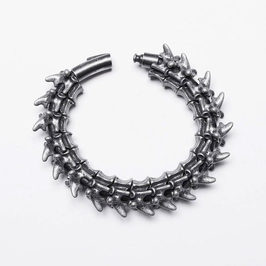 Aluminum alloy bracelet bone skeleton skeletal spine vertebra spike spikes spiked alt alternative goth gothic punk fashion accessories silver 