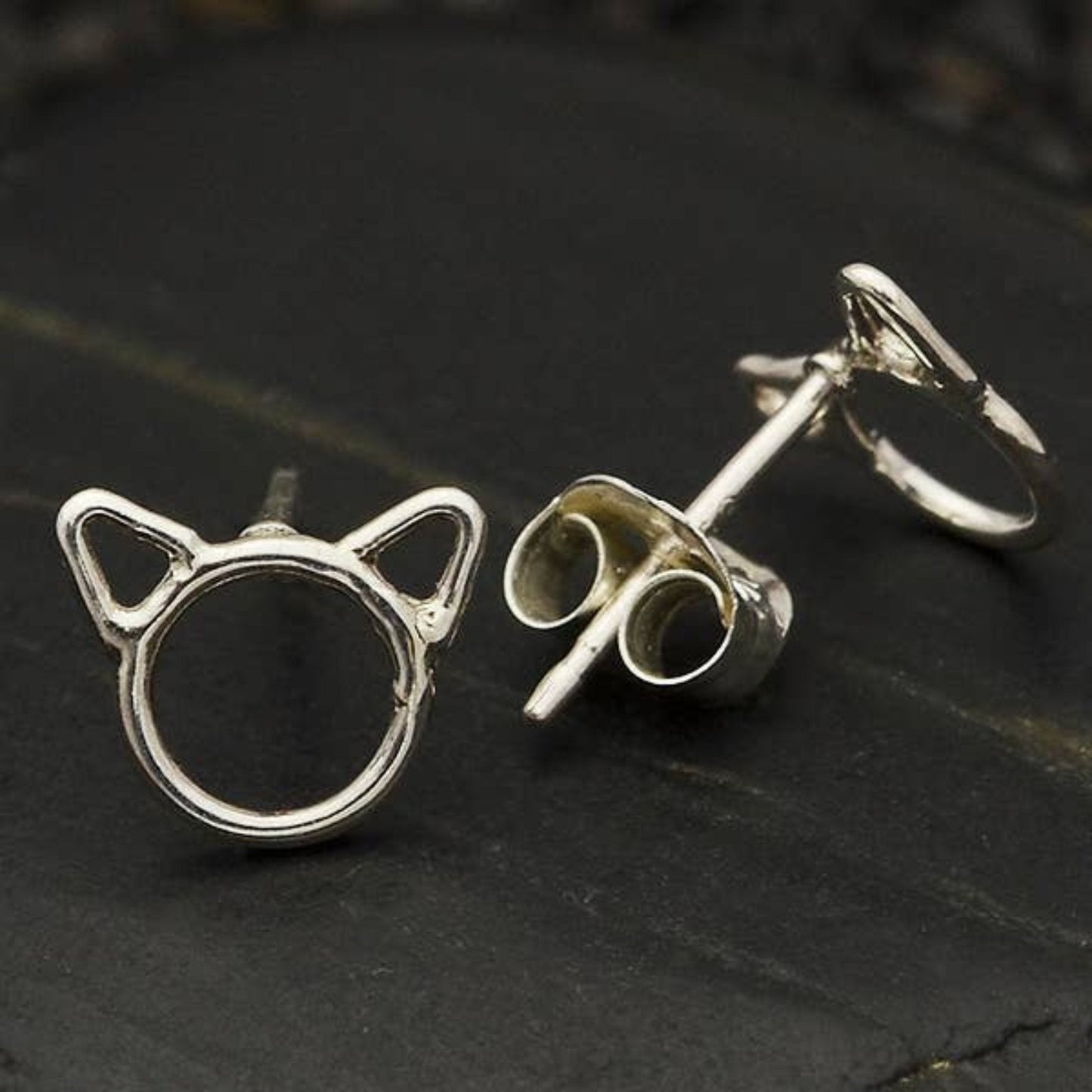 Sterling silver cat head post earrings, kitty silhouette, pet lover jewelry.

