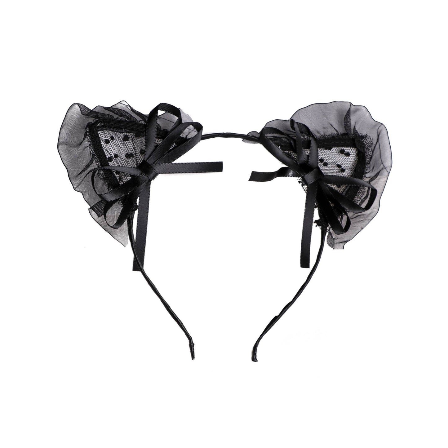 Mesh Ruffle Kitty Ears Headband Black