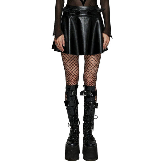 Wetlook Skater Skirt with Tie Back Detachable Spike Belt