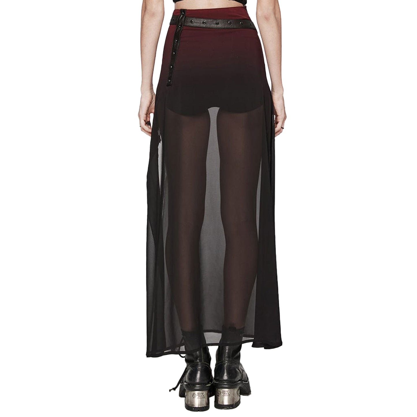 Gradient Mesh Split Chiffon Maxi Skirt with Belt