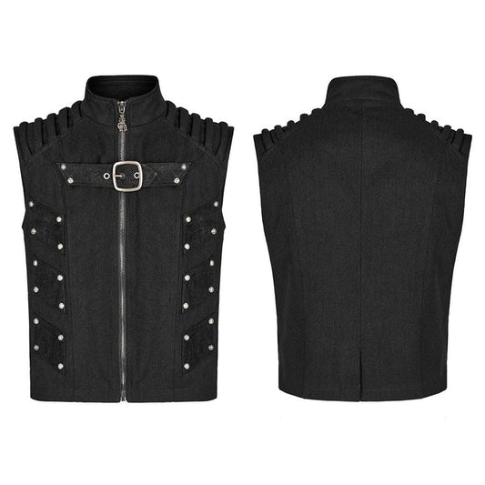 Ribbed Shoulders Stand Collar Vest