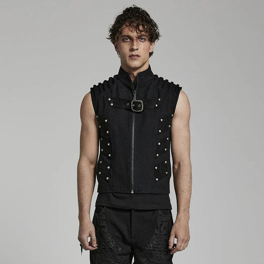 Ribbed Shoulders Stand Collar Vest