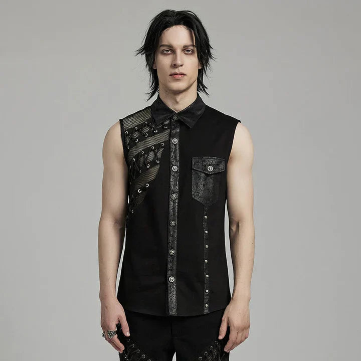 Strappy Laced Mesh Splice Vest